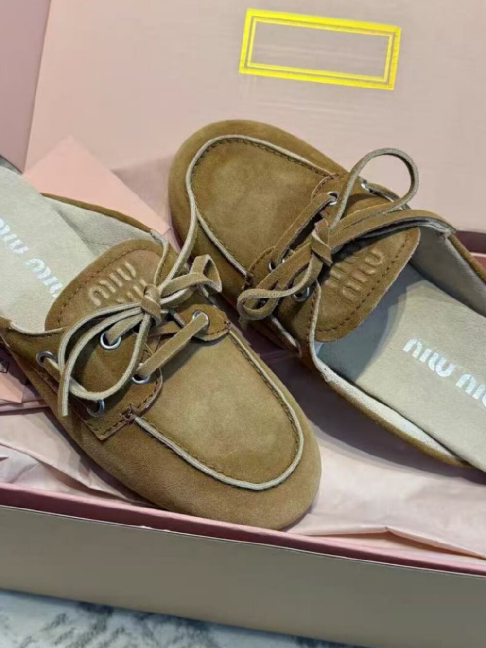 Miu Miu Brown Suede Lace‑Up Mule Slide - Picture 8 of 9